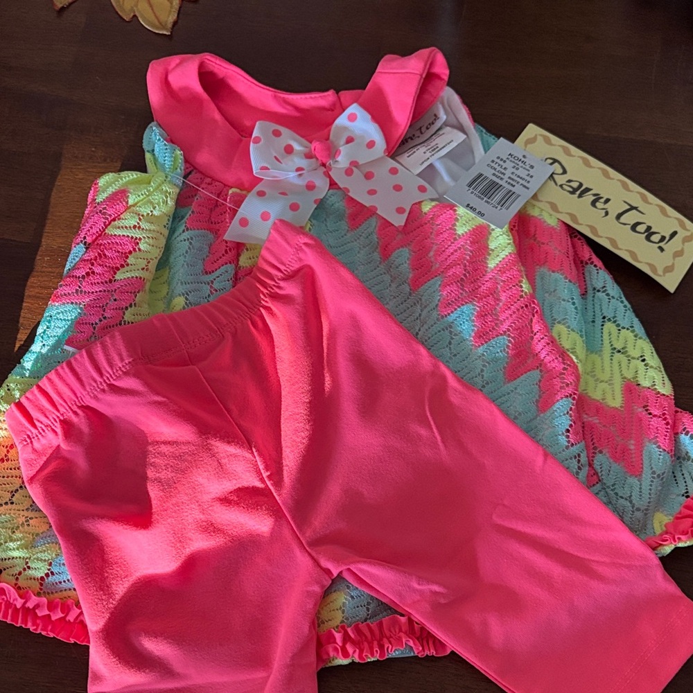 Rare Editions Neon Zigzag Dress with Pink Leggings